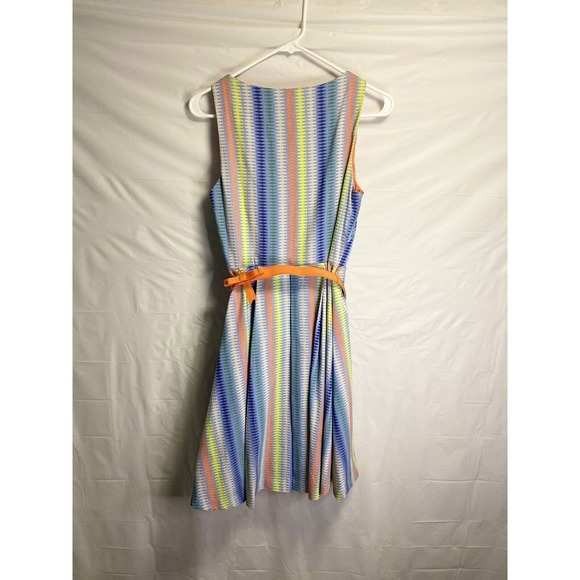 Eva Franco Womens Colorful Retro Psychedelic Belted Fit And Flare Dress 4 - Picture 2 of 4